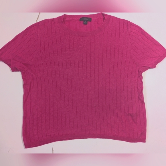 J. Crew Tops - J.Crew Cropped Pink Silk Cashmere Short Sleeve Top Size XL